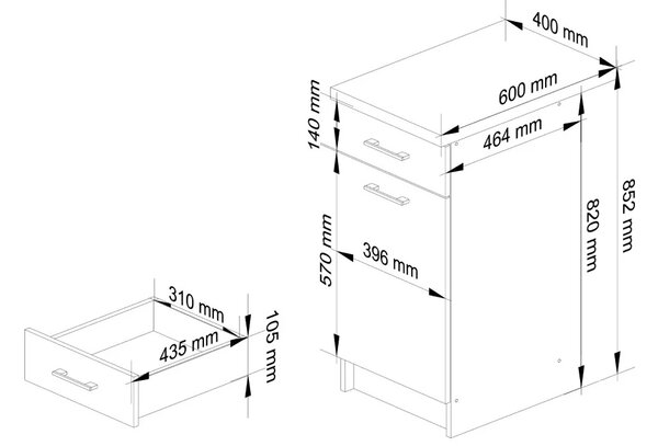 Dolní kuchyňská skříňka 40 cm VERMINA se šuplíkem - bílá / tmavě šedá lesklá