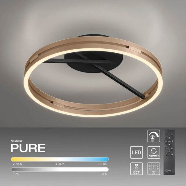 Paul Neuhaus Stropní LED svítidlo PURE Loop, pr.60cm, 7W+30W 2700-5000K, černá/zlatá slonová kost