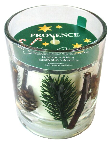 Vánoční vonná svíčka ve skle PROVENCE 18 hodin eukalyptus borovice
