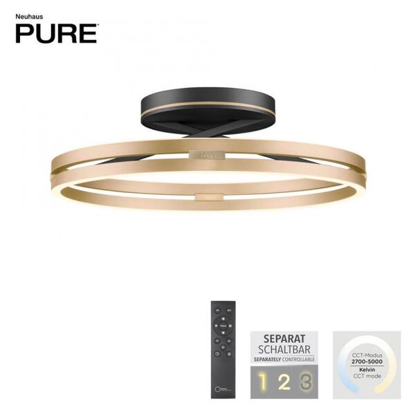 Paul Neuhaus Stropní LED svítidlo PURE Loop, pr.60cm, 7W+30W 2700-5000K, černá/zlatá slonová kost
