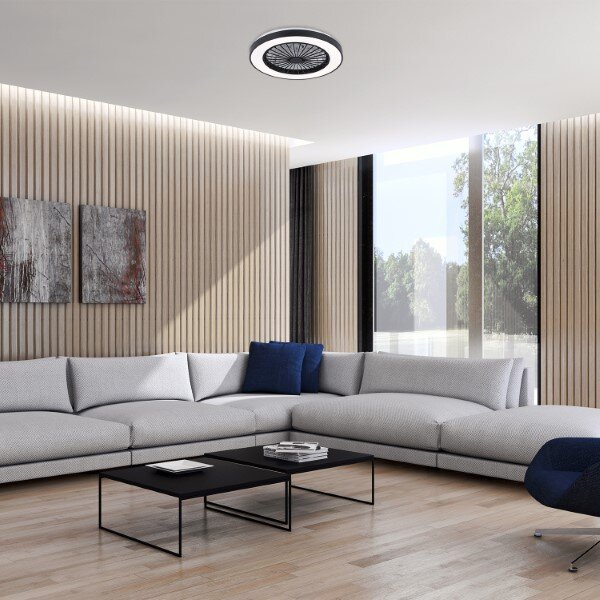 RABALUX 71336 Dalfon2 stropní svítidlo s ventilátorem D480mm LED 40W/2200lm 3000+4000+6000K černá, stmívatelné, dálkový ovladač