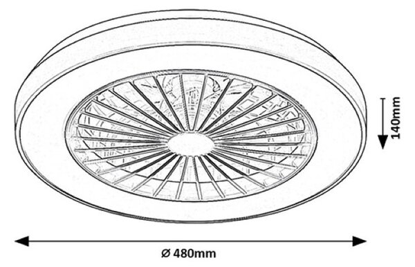 RABALUX 71336 Dalfon2 stropní svítidlo s ventilátorem D480mm LED 40W/2200lm 3000+4000+6000K černá, stmívatelné, dálkový ovladač
