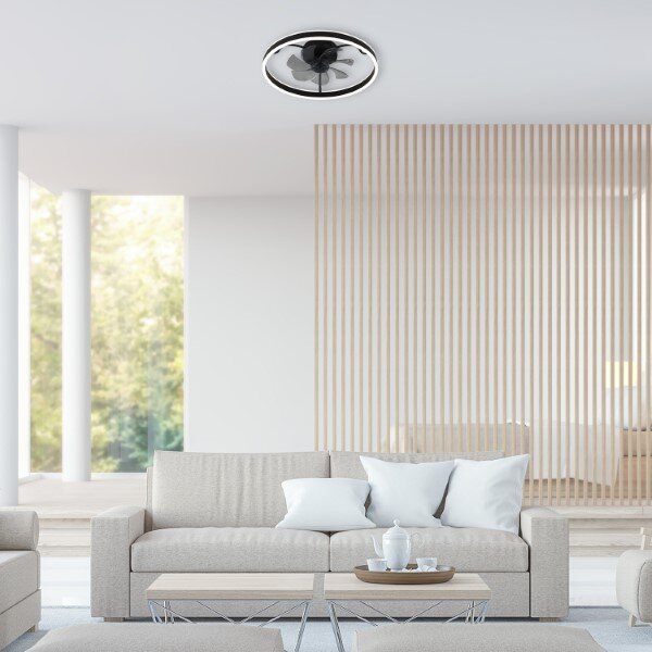 RABALUX 71337 Fanfy stropní svítidlo s ventilátorem D500mm LED 40W/2200lm 3000+4000+6000K černá, stmívatelné, dálkový ovladač
