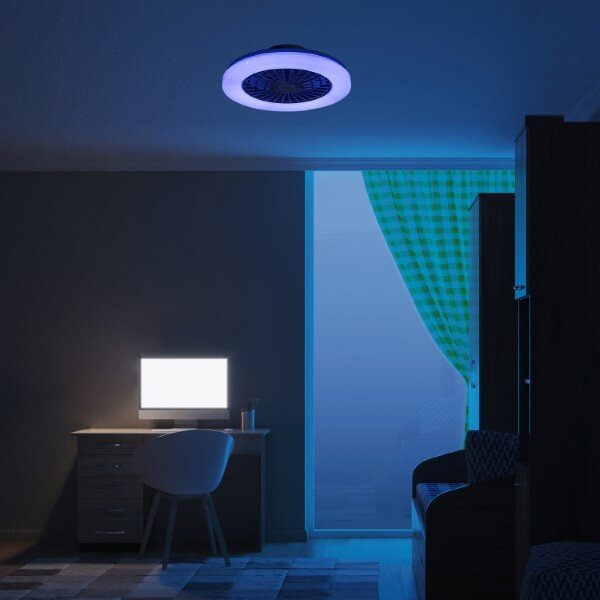 RABALUX 71333 Dalfon2 stropní svítidlo s ventilátorem D485mm LED 48W/3500lm 3000-6500K bílá, stmívatelné, dálkový ovladač, starlight efekt