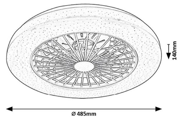 RABALUX 71333 Dalfon2 stropní svítidlo s ventilátorem D485mm LED 48W/3500lm 3000-6500K bílá, stmívatelné, dálkový ovladač, starlight efekt
