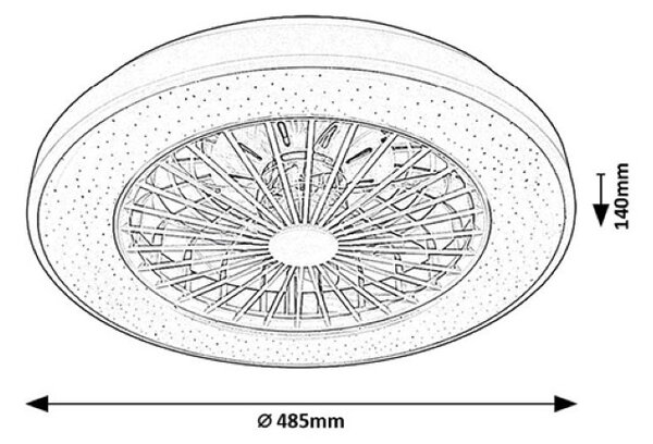 RABALUX 71332 Dalfon2 stropní svítidlo s ventilátorem D485mm LED 48W/2400lm 3000-6500K bílá, stmívatelné, dálkový ovladač, starlight efekt