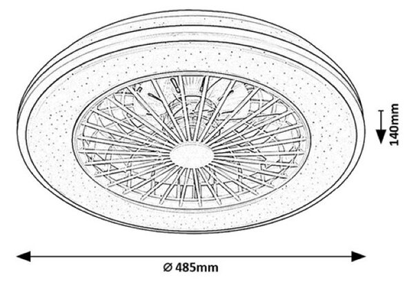 RABALUX 71331 Dalfon2 stropní svítidlo s ventilátorem D485mm LED 48W/2800lm 3000-6500K černá, stmívatelné, dálkový ovladač, starlight efekt