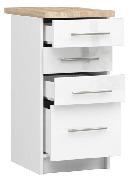 Kuchyňská skříňka se šuplíky 40 cm VERMINA - bílá / bílá lesklá