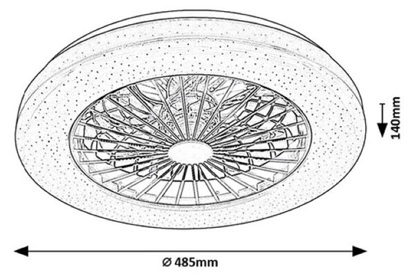 RABALUX 71329 Dalfon2 stropní svítidlo s ventilátorem D485mm LED 48W/1900lm 3000-6500K černá, stmívatelné, dálkový ovladač, starlight efekt