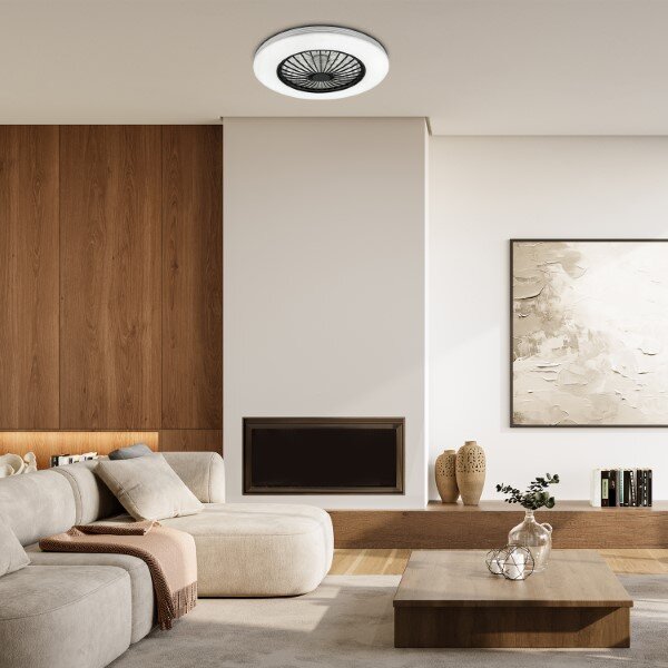 RABALUX 71330 Dalfon2 stropní svítidlo s ventilátorem D485mm LED 48W/3100lm 3000-6500K černá, stmívatelné, dálkový ovladač, starlight efekt