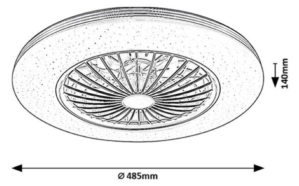 RABALUX 71330 Dalfon2 stropní svítidlo s ventilátorem D485mm LED 48W/3100lm 3000-6500K černá, stmívatelné, dálkový ovladač, starlight efekt