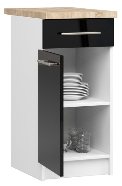 Dolní kuchyňská skříňka 40 cm VERMINA se šuplíkem - bílá / tmavě šedá lesklá