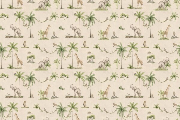 Safari tapeta se zvířaty - Joyful Jungle Sand | Fugu Materiál: Digitální eko vlies - klasická tapeta nesamolepicí
