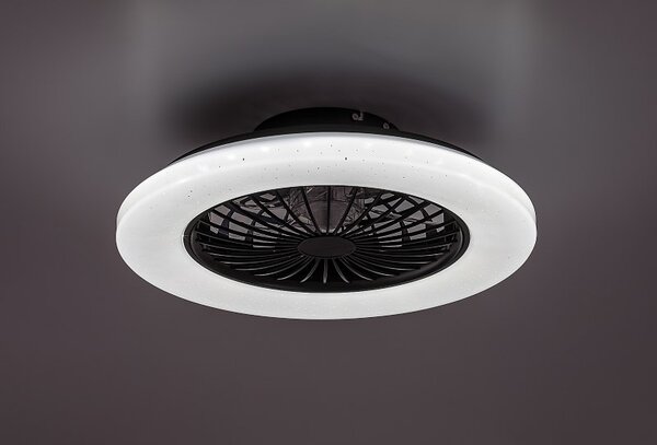 RABALUX 71329 Dalfon2 stropní svítidlo s ventilátorem D485mm LED 48W/1900lm 3000-6500K černá, stmívatelné, dálkový ovladač, starlight efekt
