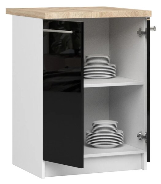 Dolní kuchyňská skříňka 60 cm VERMINA - bílá / černá lesklá