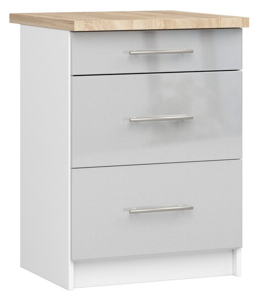 Kuchyňská skříňka se šuplíky 60 cm VERMINA - bílá / světle šedá lesklá