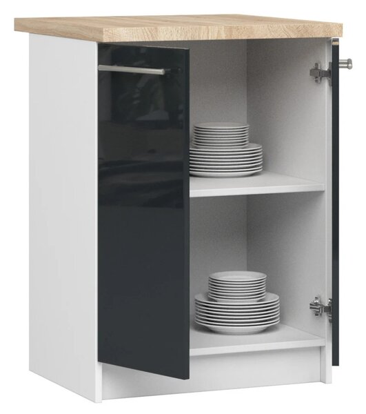 Dolní kuchyňská skříňka 60 cm VERMINA - bílá / tmavě šedá lesklá