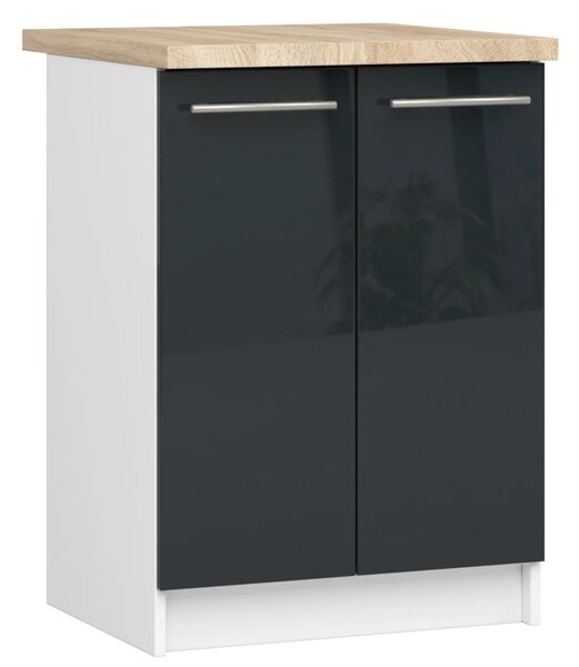 Dolní kuchyňská skříňka 60 cm VERMINA - bílá / tmavě šedá lesklá