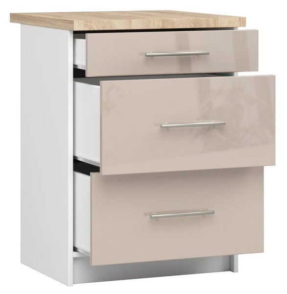 Kuchyňská skříňka se šuplíky 60 cm VERMINA - bílá / cappuccino lesklá