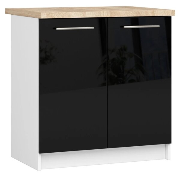 Dolní kuchyňská skříňka 80 cm VERMINA - bílá / černá lesklá