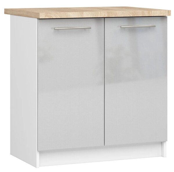 Dolní kuchyňská skříňka 80 cm VERMINA - bílá / světle šedá lesklá