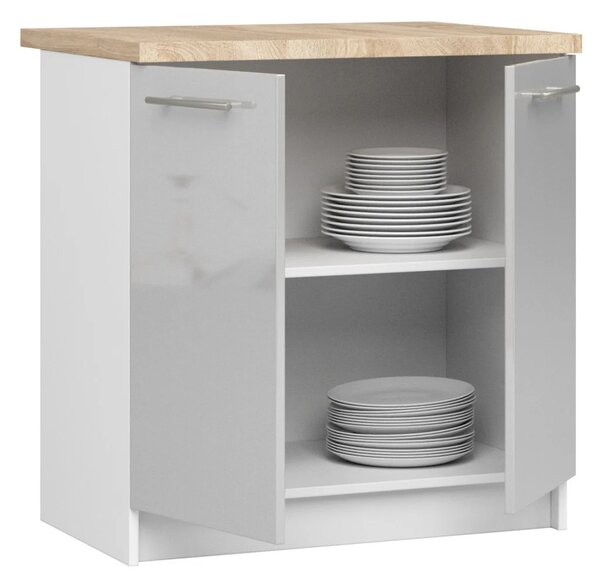 Dolní kuchyňská skříňka 80 cm VERMINA - bílá / světle šedá lesklá