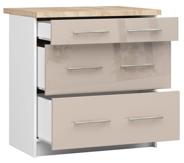Kuchyňská skříňka se šuplíky 80 cm VERMINA - bílá / cappuccino lesklá
