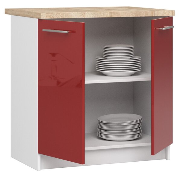 Dolní kuchyňská skříňka 80 cm VERMINA - bílá / červená lesklá