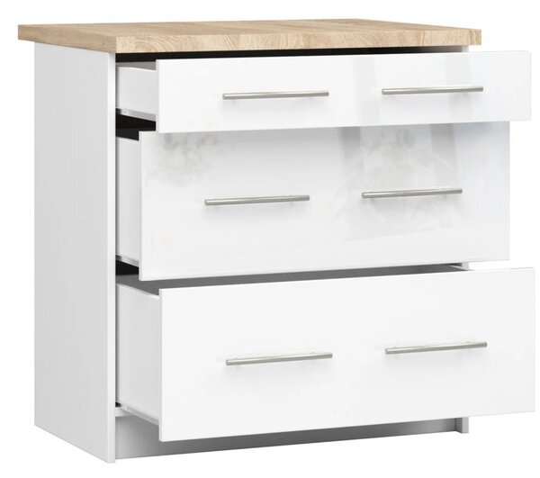 Kuchyňská skříňka se šuplíky 80 cm VERMINA - bílá / bílá lesklá
