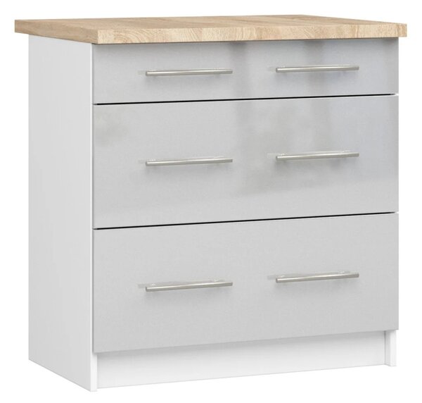 Kuchyňská skříňka se šuplíky 80 cm VERMINA - bílá / světle šedá lesklá