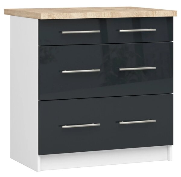 Kuchyňská skříňka se šuplíky 80 cm VERMINA - bílá / tmavě šedá lesklá