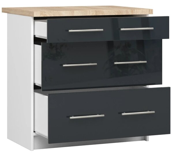 Kuchyňská skříňka se šuplíky 80 cm VERMINA - bílá / tmavě šedá lesklá