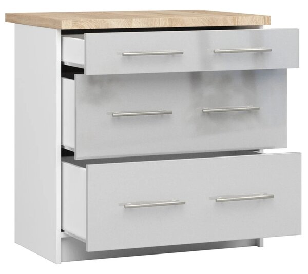 Kuchyňská skříňka se šuplíky 80 cm VERMINA - bílá / světle šedá lesklá