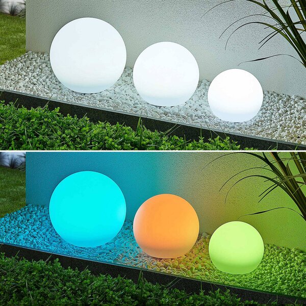 Lindby LED solární lampy Lago, RGBW, sada 3 ks, globusy, zemní trn, Bílá / opál, Plast, Moderní, Venkovní koule