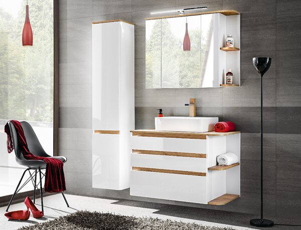 Comad Koupelnová skříňka pod umyvadlo Platinum 90 bílá/zlatý dub craft