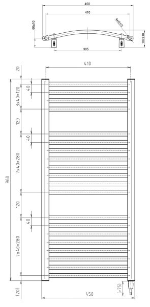 Aqualine - Koupelnový elektrický radiátor ORBIT-E 300W 96x45 cm bílá kulatý