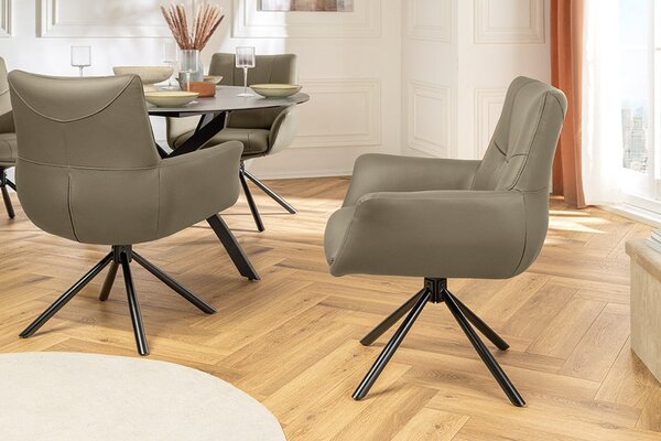 2SET jídelní židle SIGNATURE taupe/černá pravá kůže otočná Nábytek | Jídelní prostory | Jídelní židle | Křesložidle