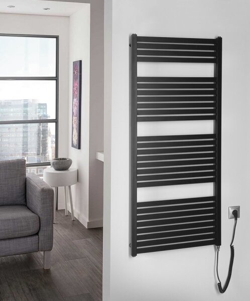 Aqualine - Koupelnový elektrický radiátor TONDI-E 600W 133x60 cm matná černá