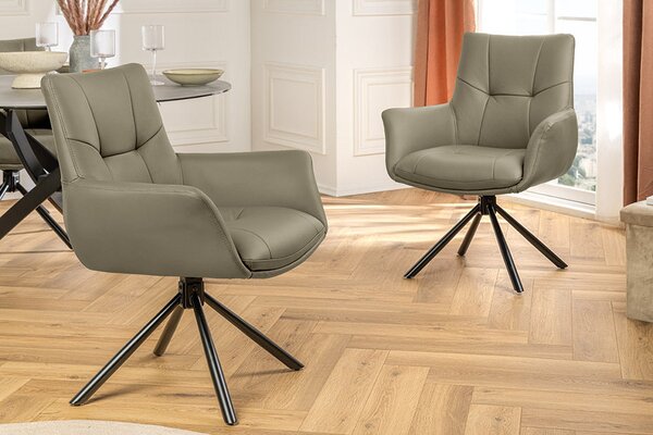 2SET jídelní židle SIGNATURE taupe/černá pravá kůže otočná Nábytek | Jídelní prostory | Jídelní židle | Křesložidle