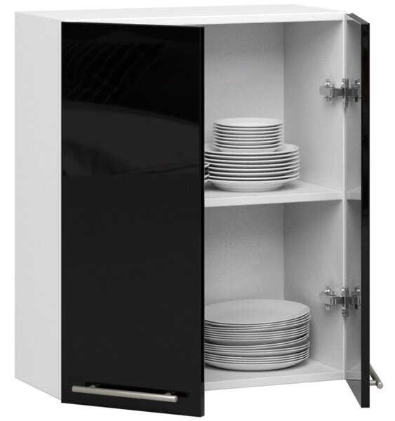 Horní kuchyňská skříňka 60 cm VERMINA - bílá / černá lesklá