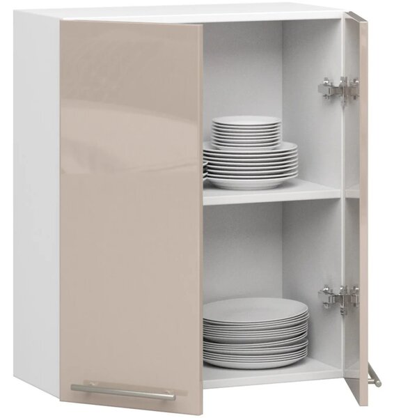 Horní kuchyňská skříňka 60 cm VERMINA - bílá / cappuccino lesklá