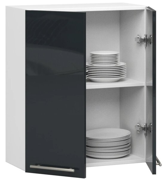Horní kuchyňská skříňka 60 cm VERMINA - bílá / tmavě šedá lesklá
