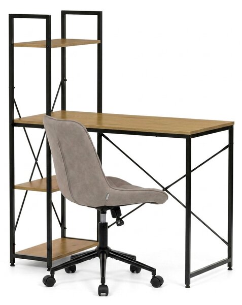 Vikio Pracovní set - pracovní stůl s regálem dub + béžová pracovní židle VPS100D-125L