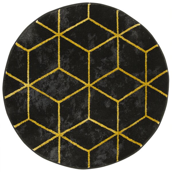 Makro Abra Kulatý koberec moderní Festival 5871 Geometrický černý žlutý Rozměr: průměr 100 cm
