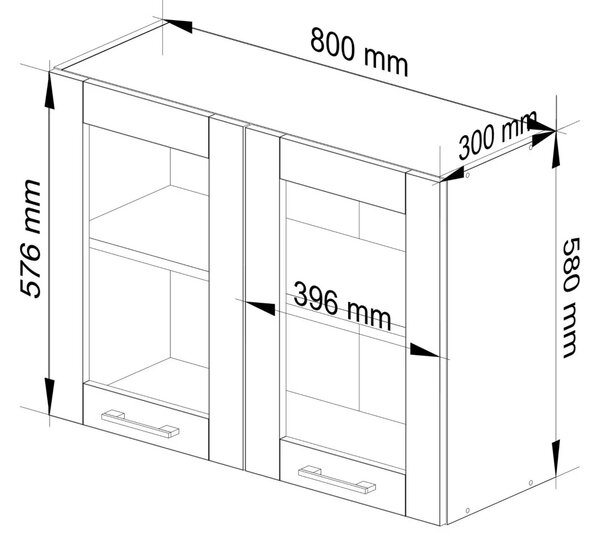 Závěsná prosklená skříňka 80 cm VERMINA - bílá / šedá
