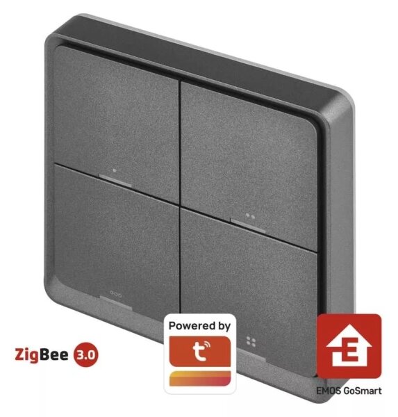 Vypínač 4-tlačítkový GoSmart 1xCR2430 Tuya černá