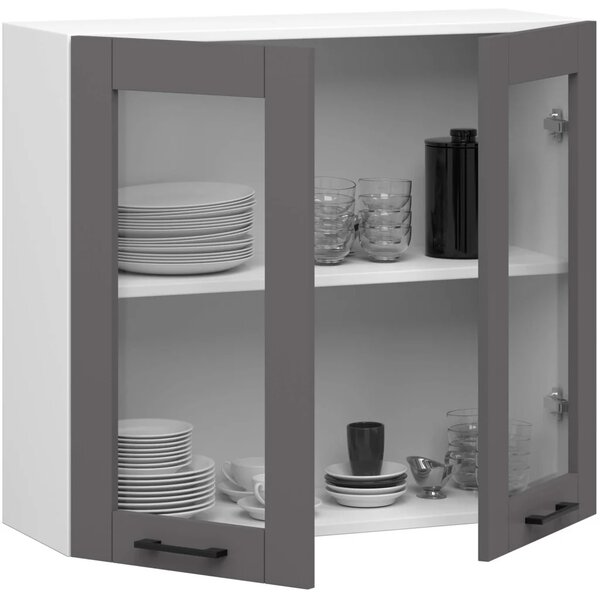 Horní prosklená skříňka 80 cm VERMINA - bílá / šedá