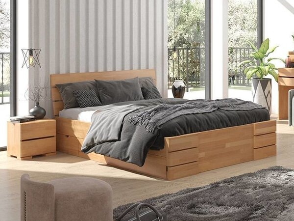 Buková postel s úložným prostorem - Sandemo Drawers Odstín moření: Buk přírodní, Rozměr: 140x200