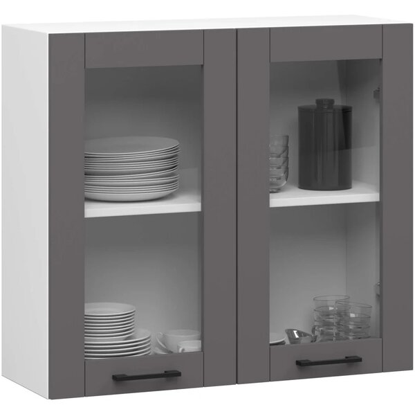 Horní prosklená skříňka 80 cm VERMINA - bílá / šedá