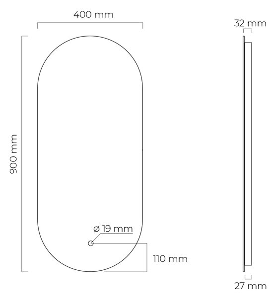 Oltens Nordlis zrcadlo 40x90 cm oválný s osvětlením s vyhřívací podložkou 64113000